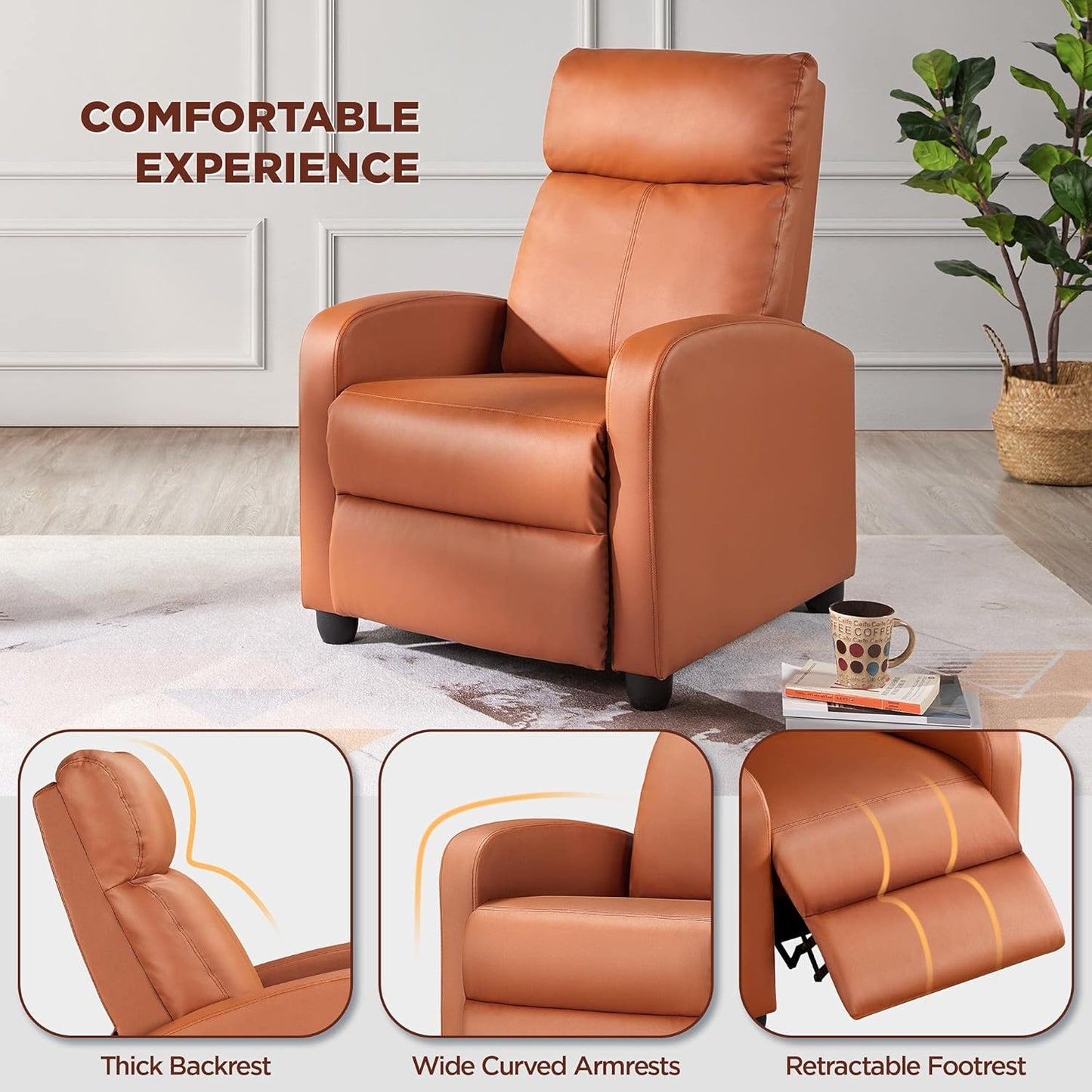 Sofa Recliner Armchair Single Padded Seat PU Leather Sofa Lounge Home Living Room