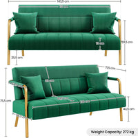 Sofa 2 Seater Modern Sofa Velvet Fabric Loveseat with Gold-tone Metal Arms and Legs for Bedroom