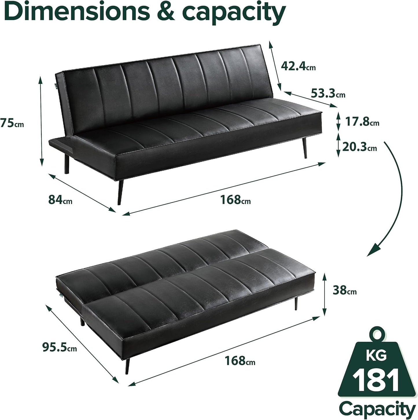 Sofa Quinn Sleeper Sofa - 2-in-1 Folding Sofa Bed for Apartments, Guest Rooms