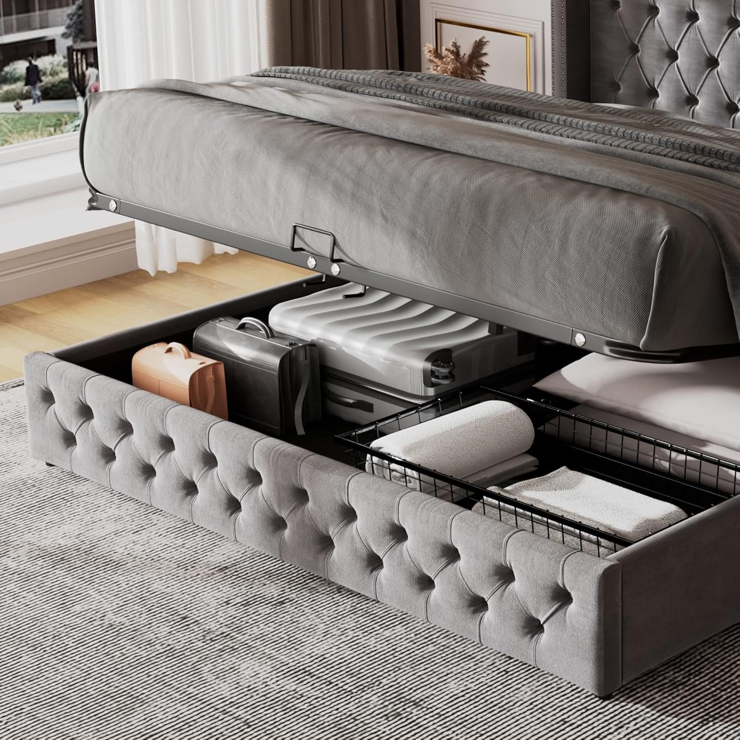 Ottoman Bed Upholstered Bed with Hydraulic Storage, Lift Up