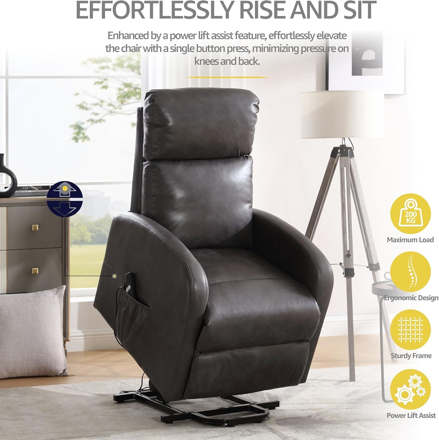 Sofa Dom Electric Recliner Armchair - Dark Grey. Riser And Recliner Chairs, Bonded Leather