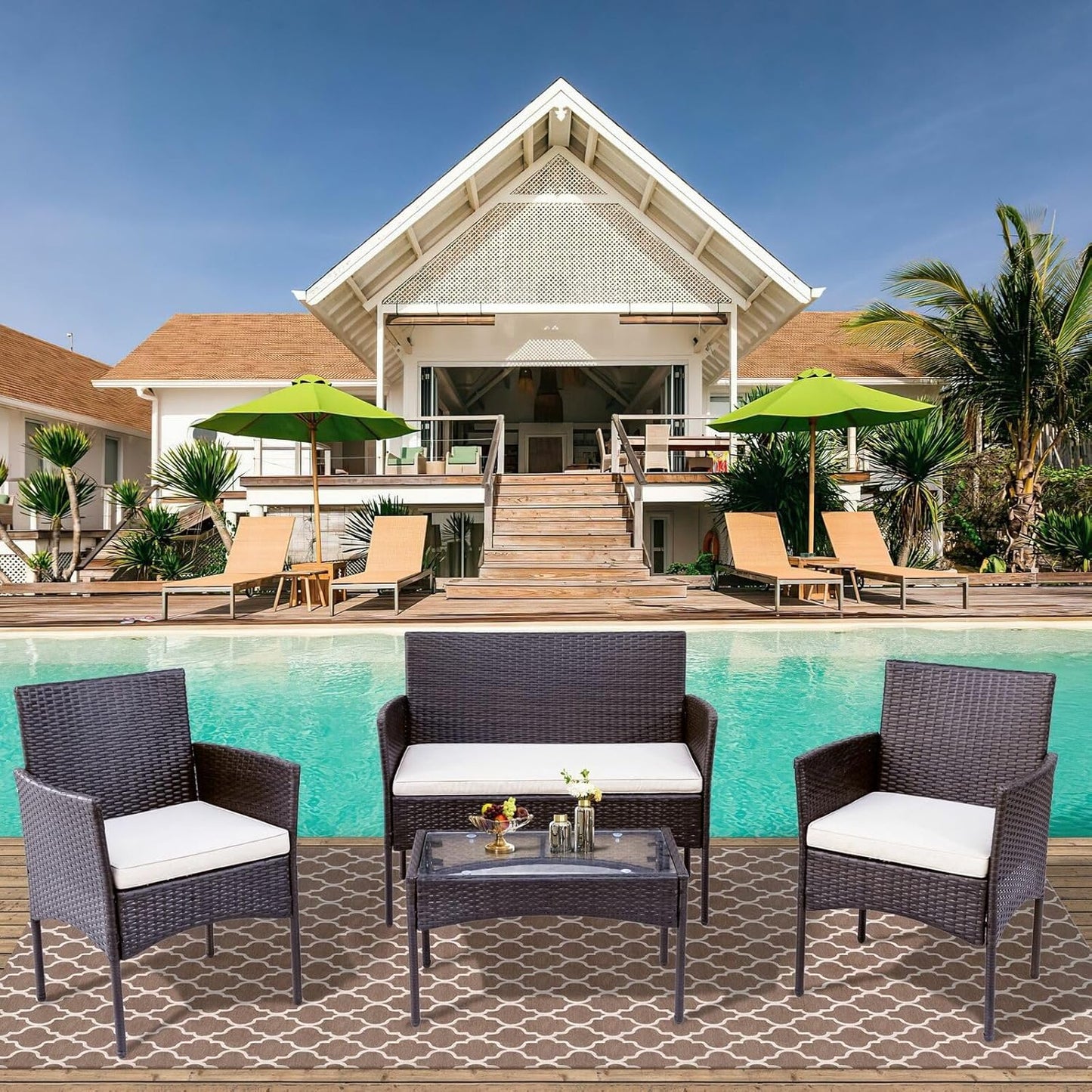 Garden Furniture Sofa Rattan Set 4 Pc Table and Chairs 4 Piece Indoor Outdoor Balcony Patio