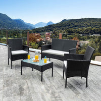 Garden Furniture Sofa Rattan Set 4 Pc Table and Chairs 4 Piece Indoor Outdoor Balcony Patio