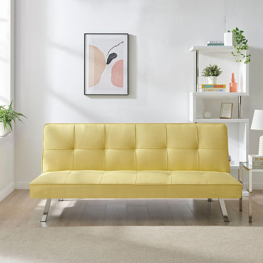 Sofa Britney Three Seater Sofa Bed - Yellow. Linen Fabric Click Clack Sofa Bed, Folding Couch