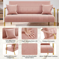 Sofa 2 Seater Modern Sofa Velvet Fabric Loveseat with Gold-tone Metal Arms and Legs for Bedroom