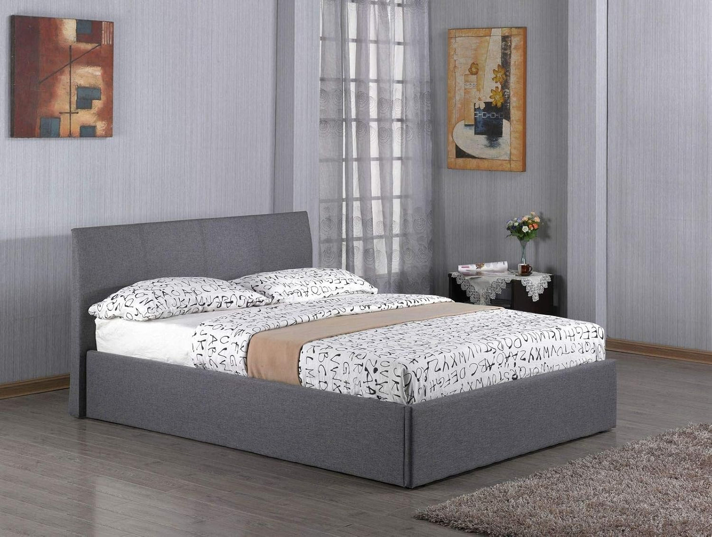 Ottoman Storage Bed Double - 3ft, 4ft, 4ft6, 5ft Fusion Grey Linen Fabric