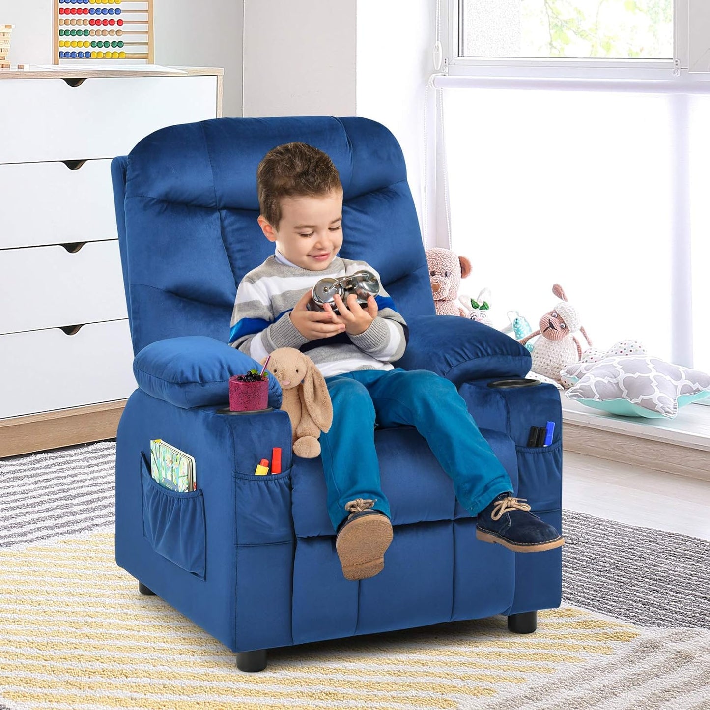 Kids Sofa Chair, Velvet Children Recliner Armchair with Adjustable Backrest & Footrest