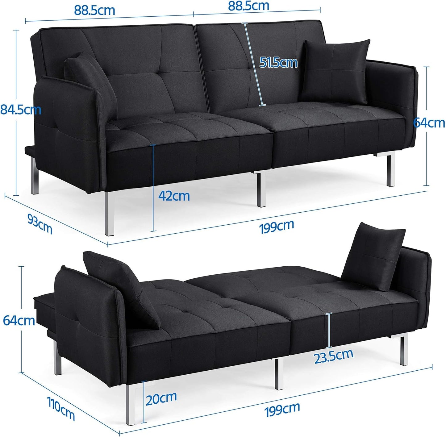 Sofa Bed 3 Seater Sofa Click Clack Sofa Bed Recliner Couch with Adjustable Backrest Modern Fabric Sofas