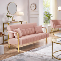 Sofa 2 Seater Modern Sofa Velvet Fabric Loveseat with Gold-tone Metal Arms and Legs for Bedroom