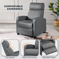 Sofa Modern Gray PU Leather Recliner Adjustable Soft Upholstered Single Sofa