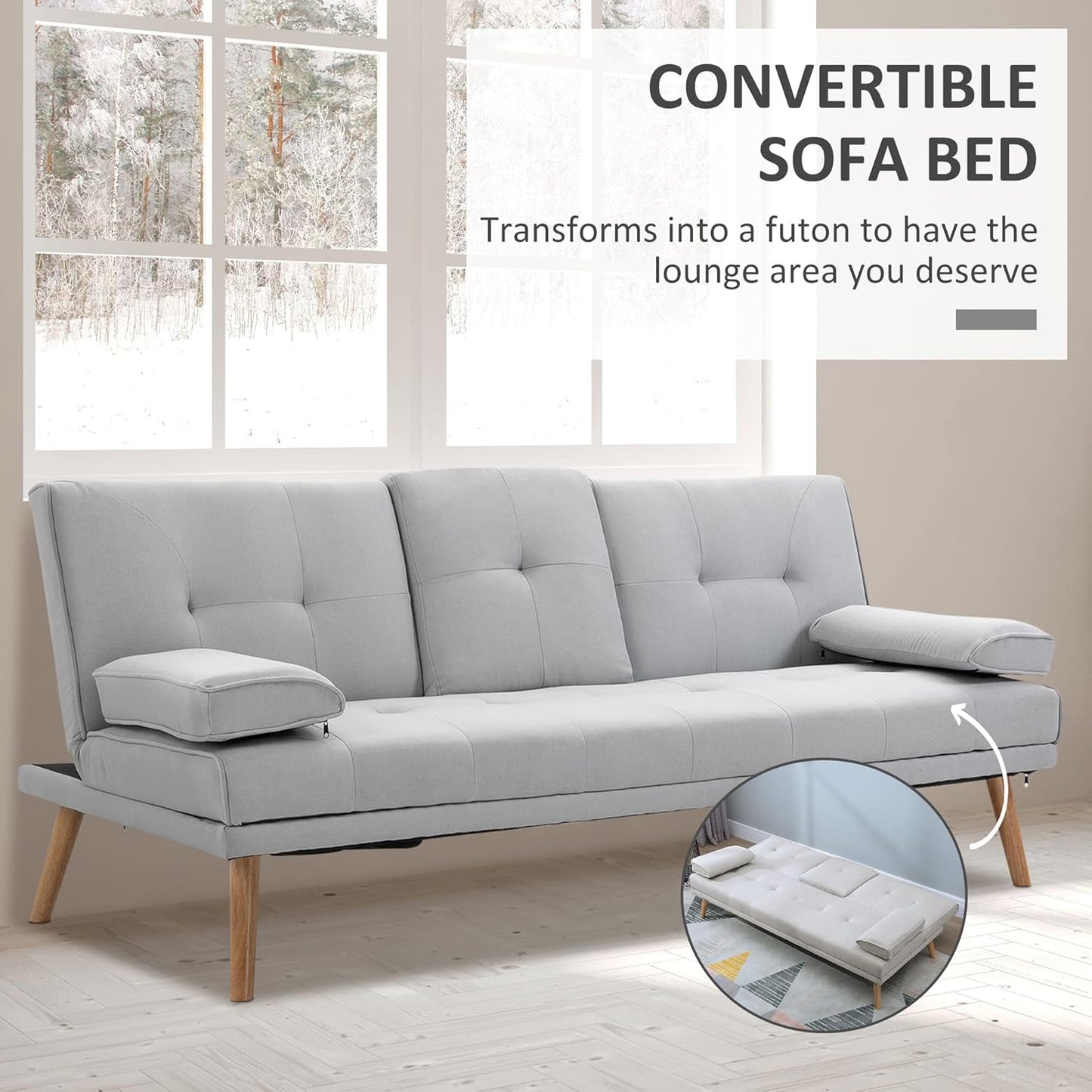 Sofa 3 Seater Sofa Bed Scandi Style Recliner Thick Cushions Convertible Adjustable Split Back