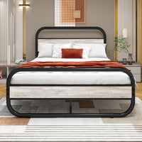 Metal Bed King Size Metal Platform Bed Frame with Wood Headboard