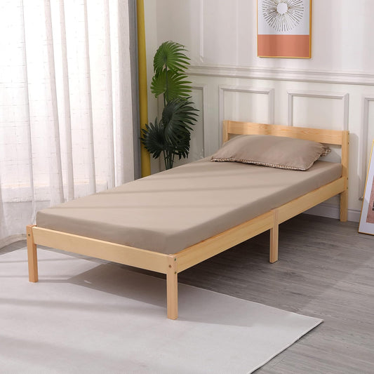 Wooden Bed Frame, Solid Wooden Bed Single Bed Frame, Pine Wood Adults + Kids