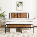 Metal Kids Double Bed Wooden Headboard & Footboard, Under bed Storage