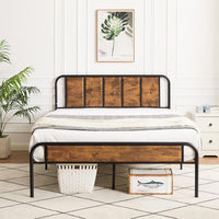 Metal Kids Double Bed Wooden Headboard & Footboard, Under bed Storage