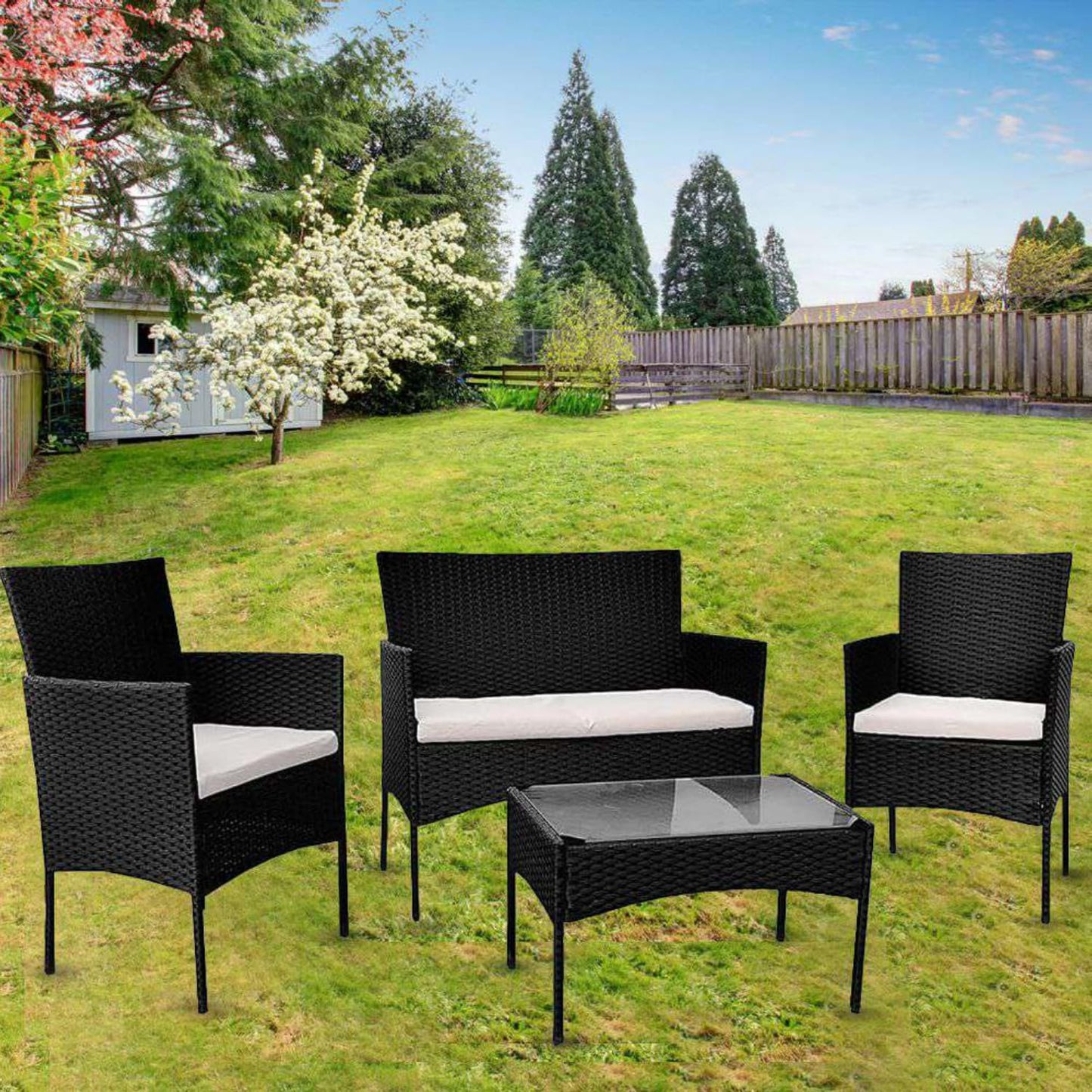 Garden Furniture Sofa Rattan Set 4 Pc Table and Chairs 4 Piece Indoor Outdoor Balcony Patio