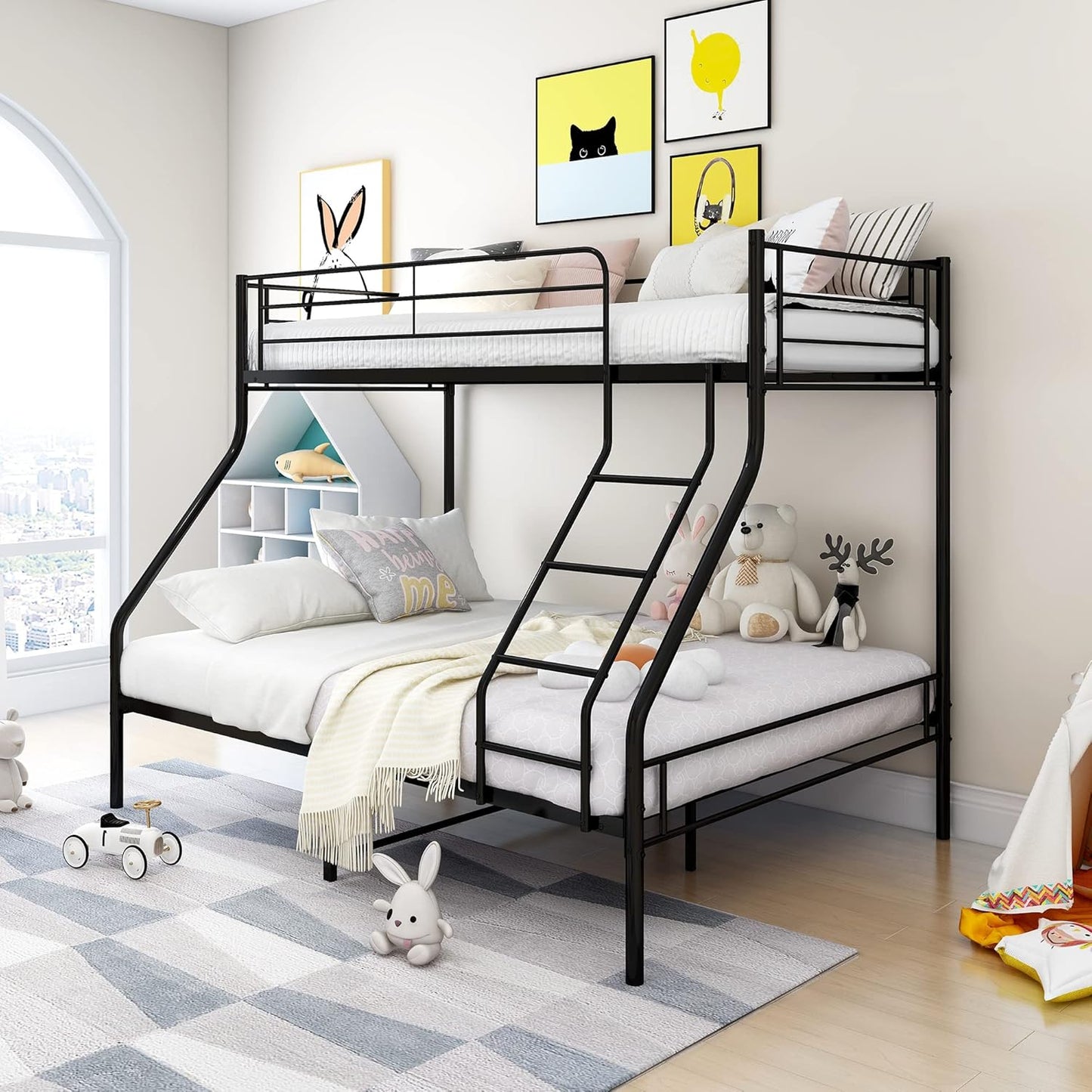 Bunk Bed Single Over Double Bunk Bed Frames with Ladder Storage