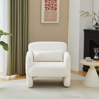 Single Upholstered Sherpa Armchair, Tub Chair with Back Pillow, Accent Chair, Sofa Chair, White Single Sofa