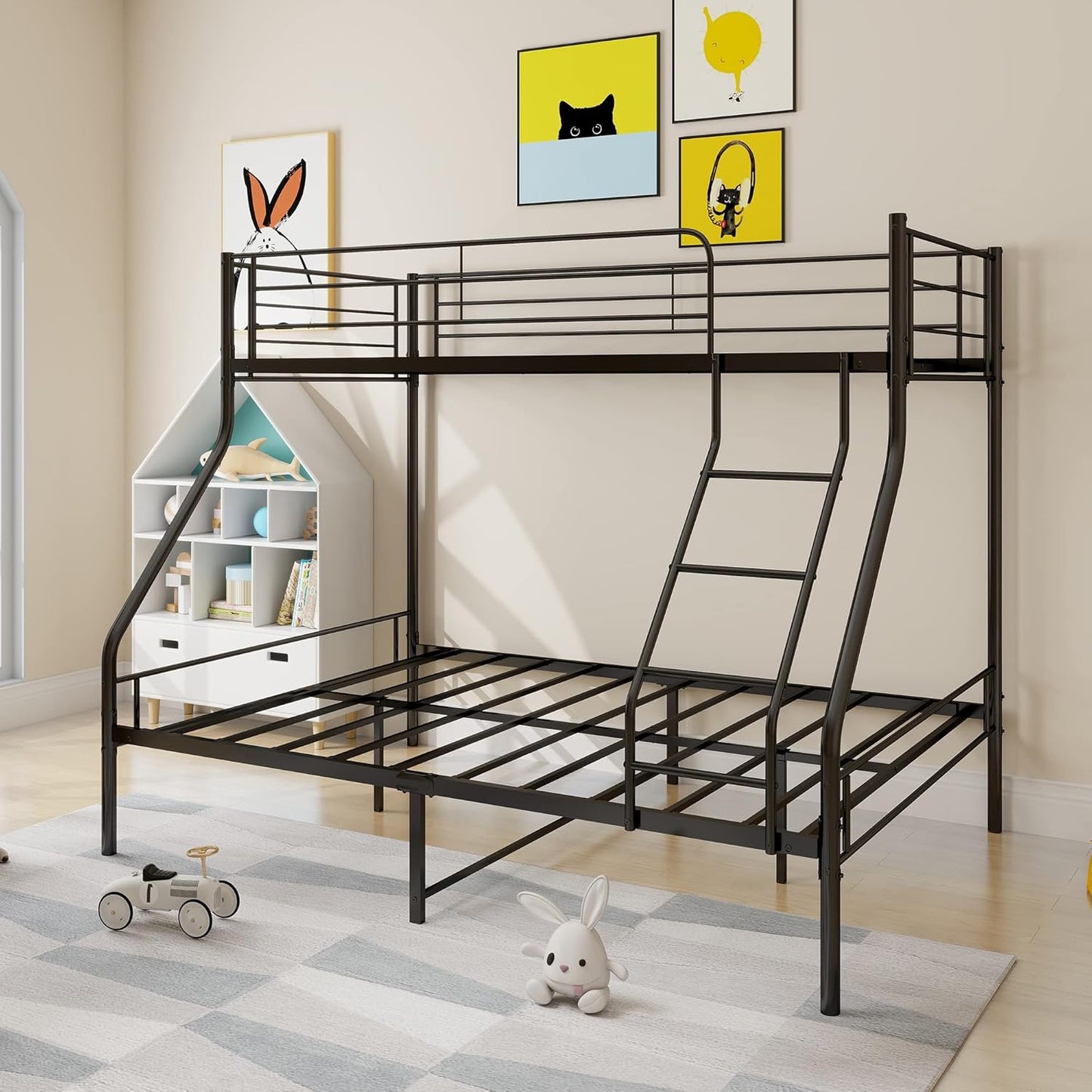 Bunk Bed Single Over Double Bunk Bed Frames with Ladder Storage