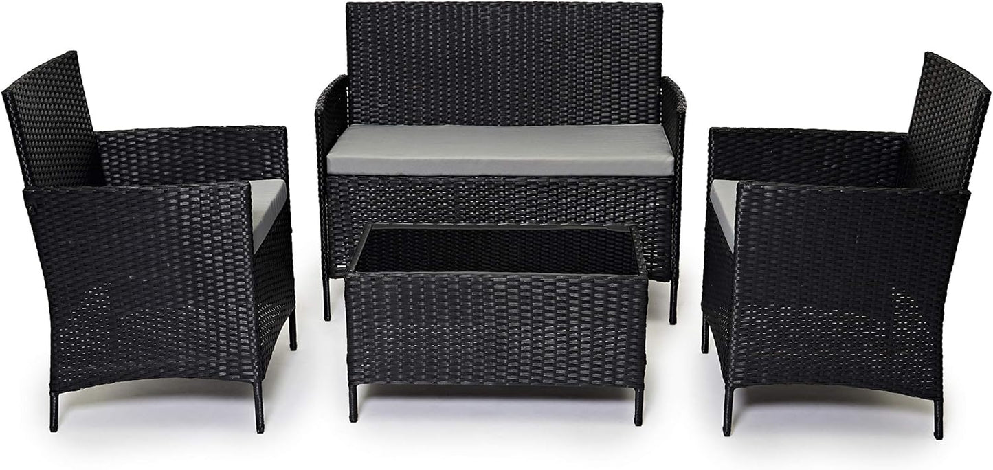 Garden Furniture Sofa Black Rattan Set Patio Conservatory Balcony Indoor Outdoor 4 Seater