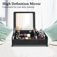 Dresser w/ Flip-Top Mirror Table top Contemporary Storage Box Makeup Laptop Black