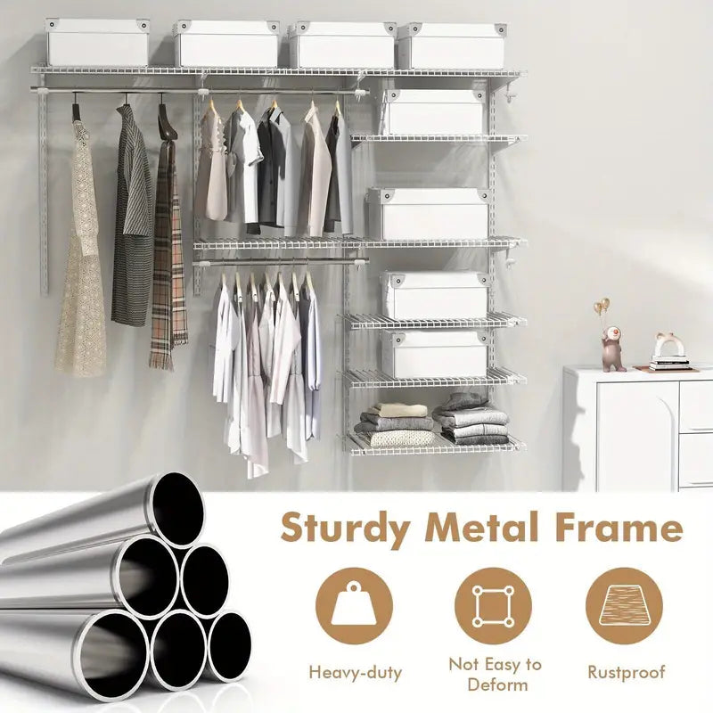 Wardrobe Wall Mounted Closet System Metal Hanging Storage Organizer Rack