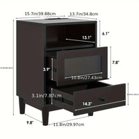 BLACK Bedside Table With Charging Station, End Table With Glass Drawers, With LED Lights