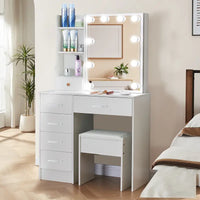 Dressing Large Table With Stool LED Dresser Desk Set 4 Drawers Wood Vanity Table