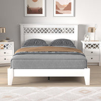 Wooden Double White Bed - Stylish Wooden Bedframe Mirrored Headboard