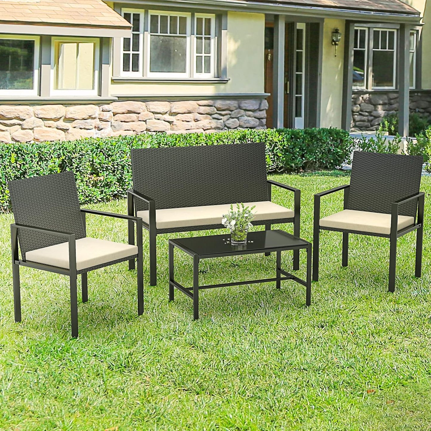 Garden Furniture Set, Sofa Rattan 4 piece Patio Rattan furniture sofa Weaving Wicker