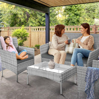 Garden Furniture Sofa 4-Piece Rattan Set Outdoor Lounger Sofa, Stackable Chairs & Bistro Table