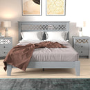 Wooden Double White Bed - Stylish Wooden Bedframe Mirrored Headboard