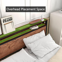 Metal Double Bed Frame with Storage Wooden Headboard Black & Brown