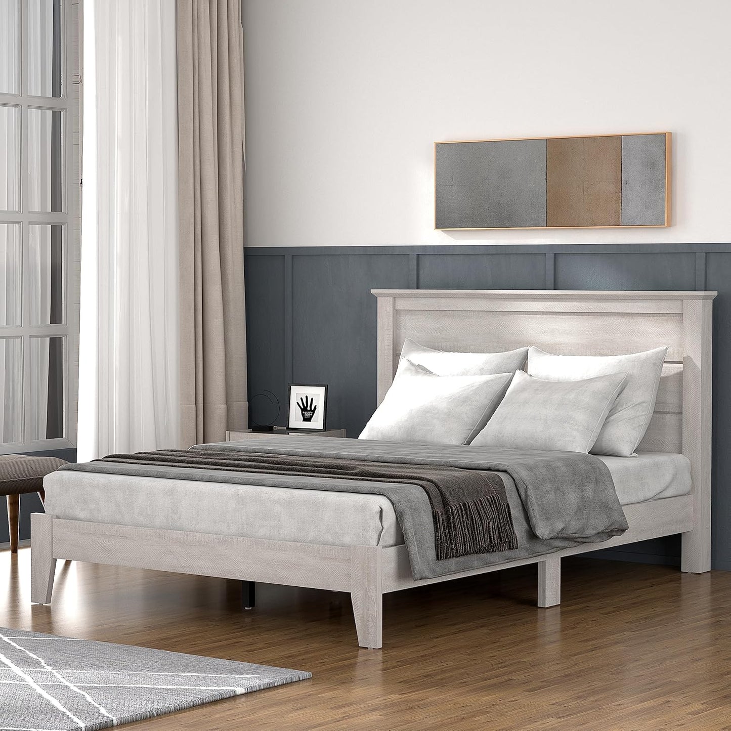 Wooden Double Bed - Stylish Wooden Bedframe with Headboard