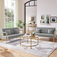 Sofa 2 Seater Modern Sofa Velvet Fabric Loveseat with Gold-tone Metal Arms and Legs for Bedroom