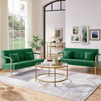 Sofa 2 Seater Modern Sofa Velvet Fabric Loveseat with Gold-tone Metal Arms and Legs for Bedroom