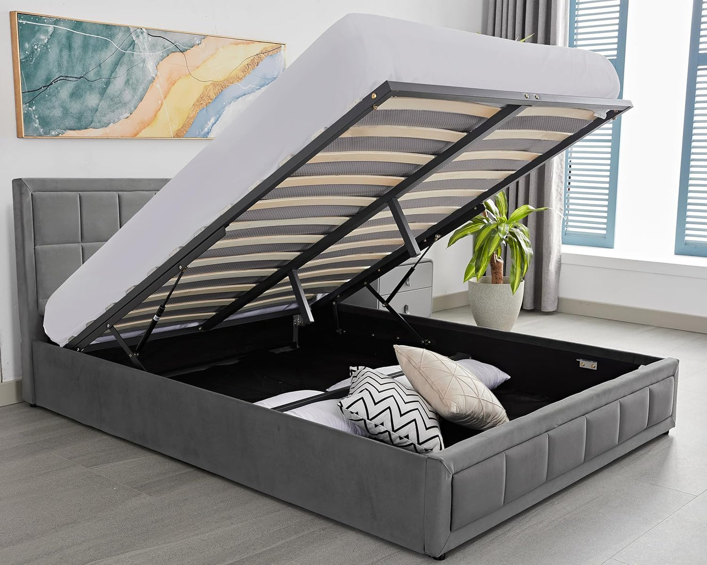 Ottoman Bed Frame Gas Lift Up Storage Bed, Ottoman Bed, Upholstered