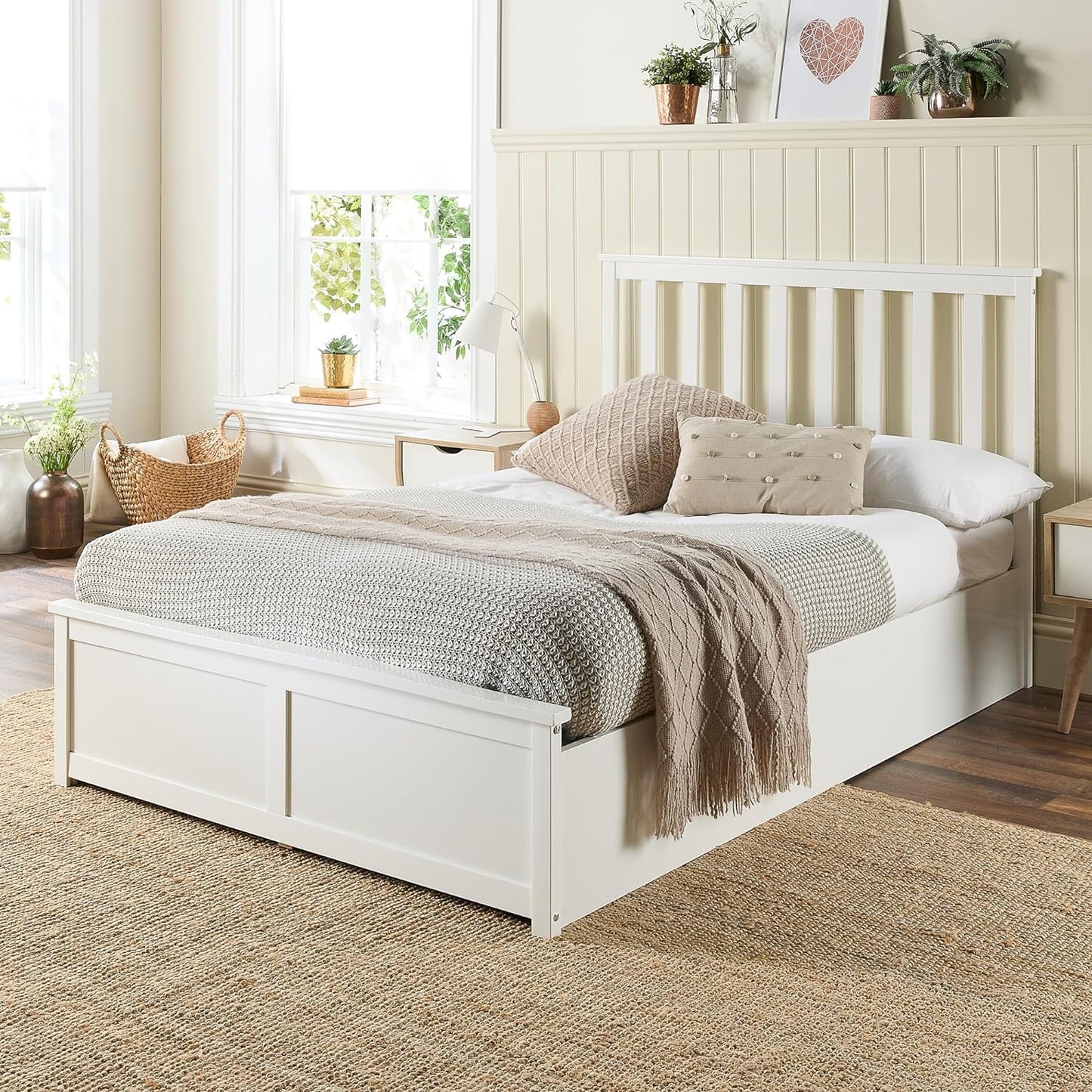 Ottoman White Painted Wood Storage Bed Frame in all Sizes