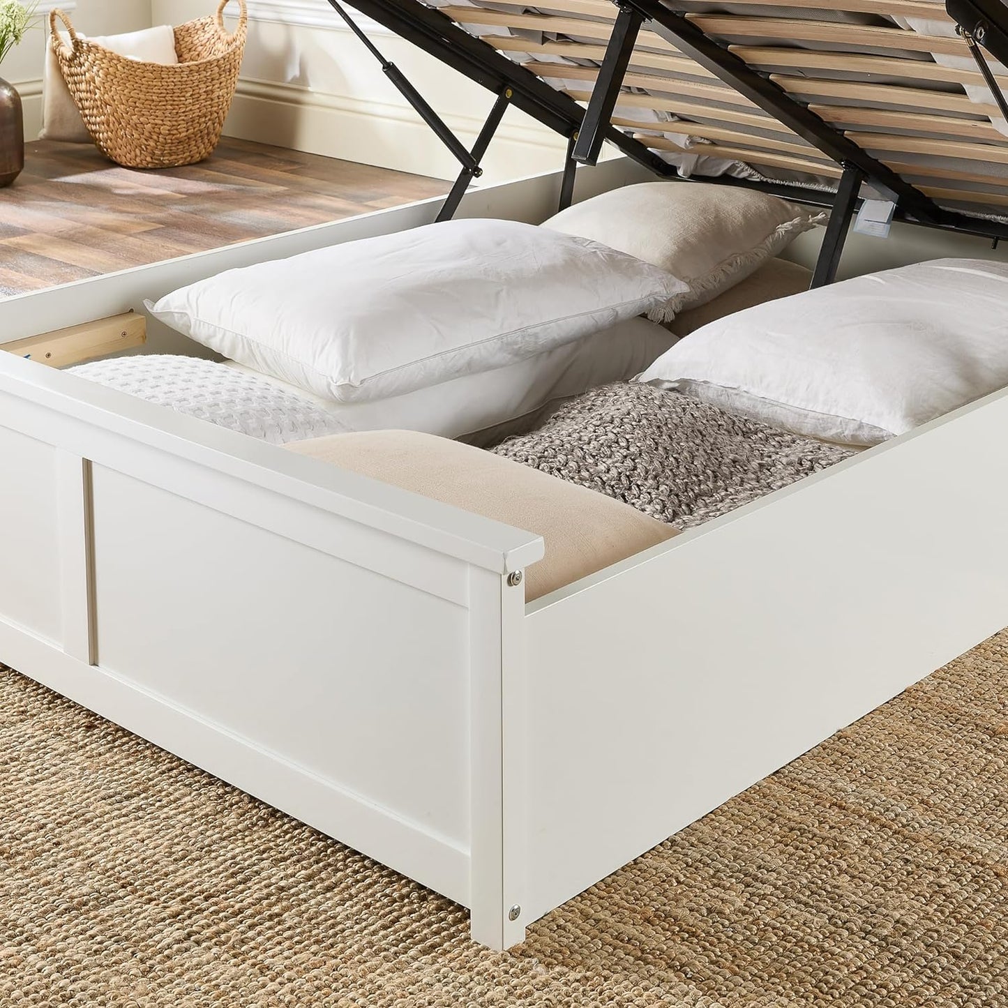 Ottoman White Painted Wood Storage Bed Frame in all Sizes