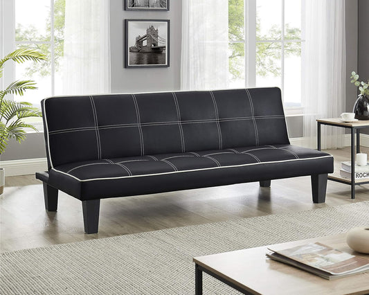 Sofa Click Clack Black Faux Leather 3 Seater Sofa Bed 3 Positioned BED, SOFA