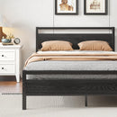 Metal Bed Double Bed Frames with Wood Headboard Black