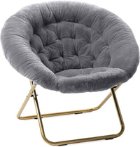 Sofa Accent Chair, Faux Fur Cozy Chair for Bedroom/X-Large (Grey Fur, Gold Metal)