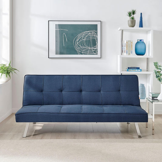 Sofa Britney Three Seater Sofa Bed - Blue. Linen Fabric Click Clack Sofa Bed, Folding Couch