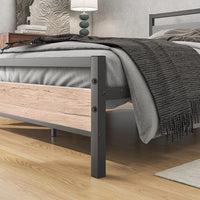 Metal Bed Double Bed Frames with Wood Headboard Natural Oak