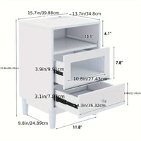 WHITE Bedside Table With Charging Station, End Table With Glass Drawers, With LED Lights