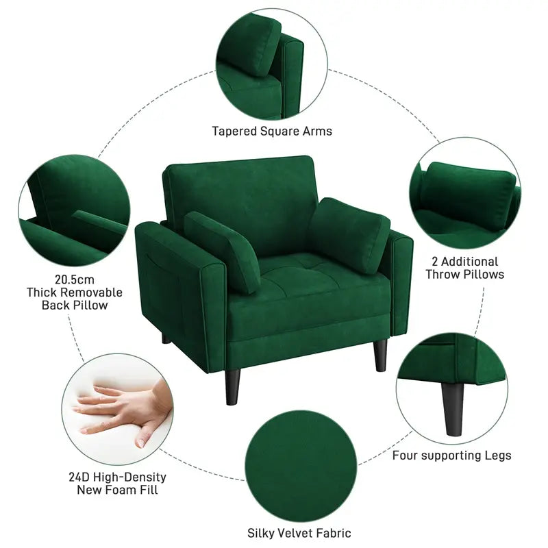 Chesterfield Green Sofa Chair Tufted Oversized Armchair Upholstered Sofa