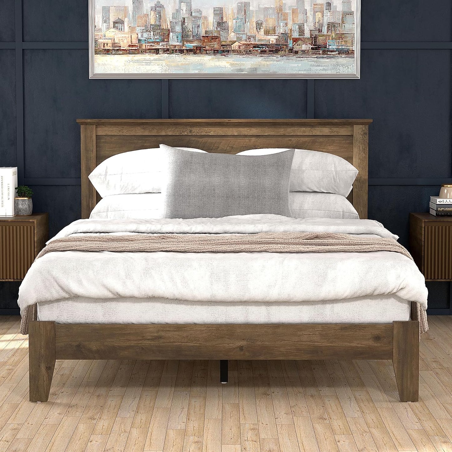 Wooden Double Bed - Stylish Wooden Bedframe with Headboard