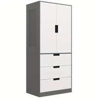 Wardrobe 2 Door Modern Wardrobe with 3 Drawers and Hanging Rod for Bedroom, GREY