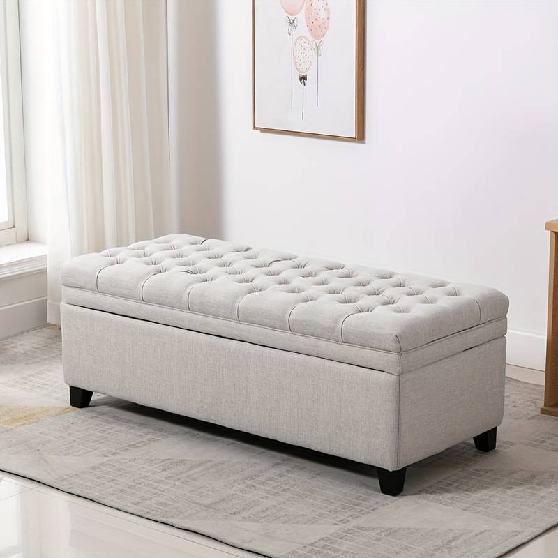 Chesterfield Beige Deep Buttoned Storage Bench Ottoman Footstool Chesterfield Hallway Bedroom