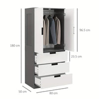 Wardrobe 2 Door Modern Wardrobe with 3 Drawers and Hanging Rod for Bedroom, GREY